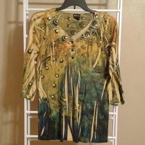 Style & Co Peacock Embellished Graphic Top Size XL